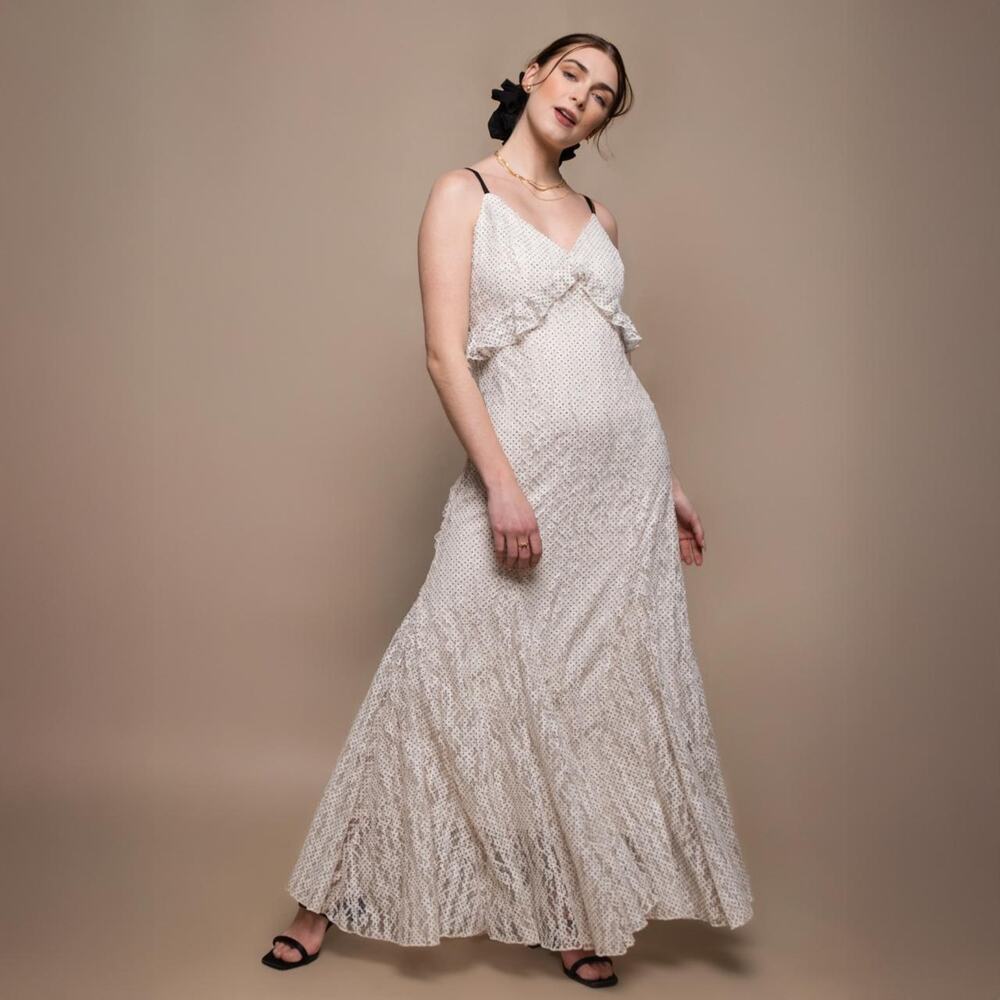 Steve Madden Polka Dot Lace Maxi Dress 12 - Picture 3 of 3